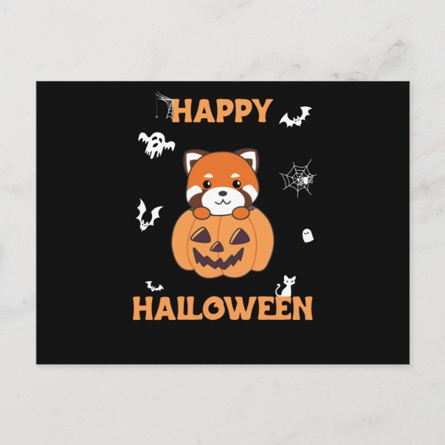 Red Panda In Pumpkin Cute Pandas Happy Halloween Postcard (Front)