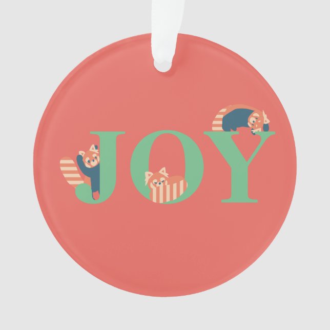 Red Panda JOY Candy Cane Red Holiday Ornament (Front)
