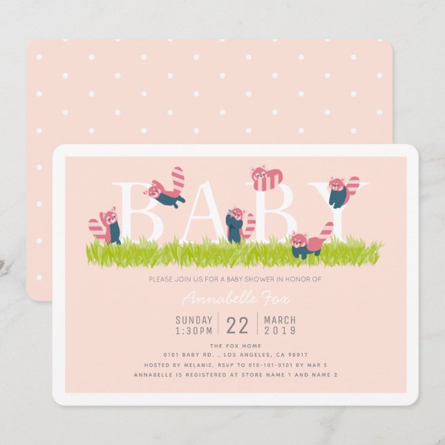 Red Panda Light Pink Baby Shower Invitation (Front/Back)