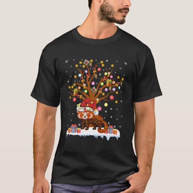 Red Panda Lighting Xmas Tree Gift Red Panda Christ T-Shirt (Front)