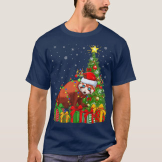 Red Panda Lighting Xmas Tree Santa Hat Red Panda C T-Shirt