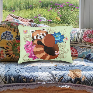 Red Panda Lotus Flowers Henna Accent Pillow