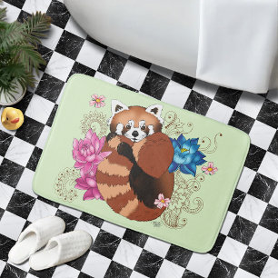 Red Panda Lotus Flowers Henna Bath Mat