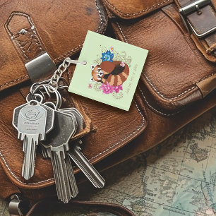 Red Panda Lotus Flowers Henna Business Logo  Keychain