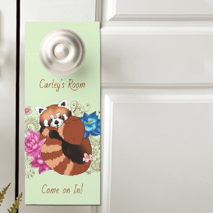 Red Panda Lotus Flowers Henna Door Hanger