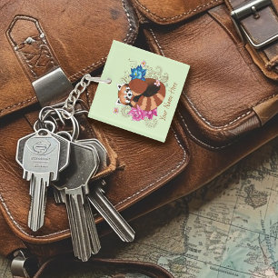Red Panda Lotus Flowers Henna Keychain