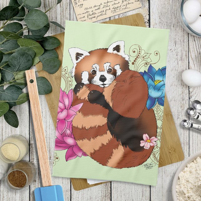 Red Panda Lotus Flowers Henna Kitchen Towel (Creator Uploaded)