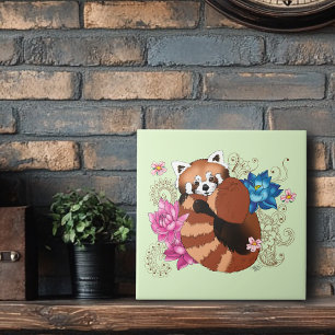 Red Panda Lotus Flowers Henna Tile