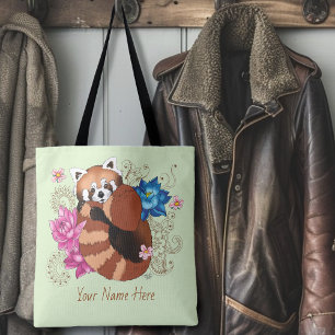 Red Panda Lotus Flowers Henna Tote Bag