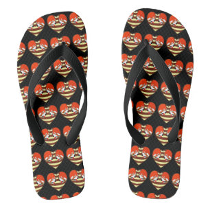 Red Panda Love heart Flip Flops