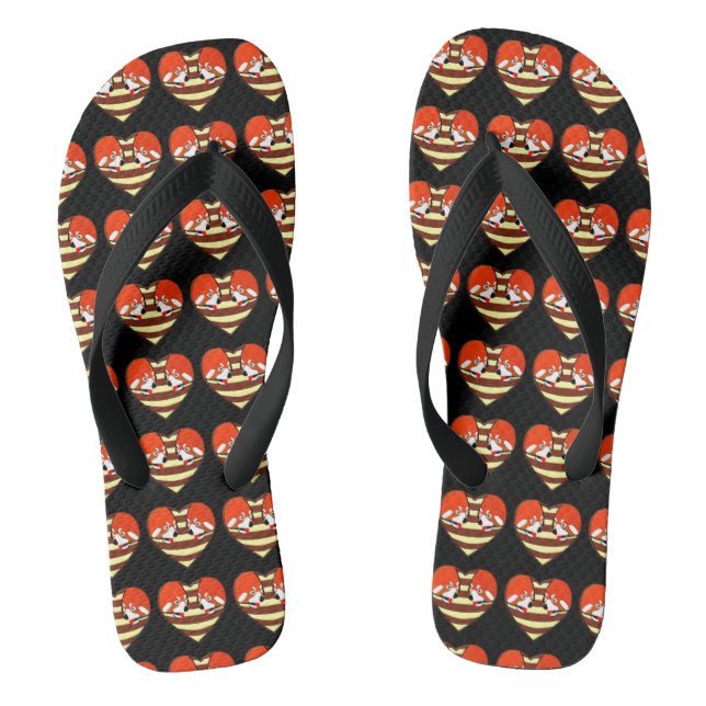 Red Panda Love heart Flip Flops (Footbed)