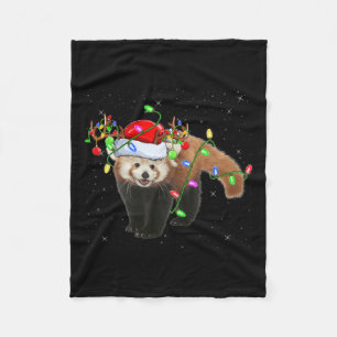 Red Panda Lover Xmas Lighting Santa Red Panda Chri Fleece Blanket