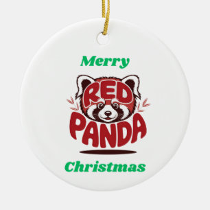 Red Panda Merry Christmas Ceramic Ornament