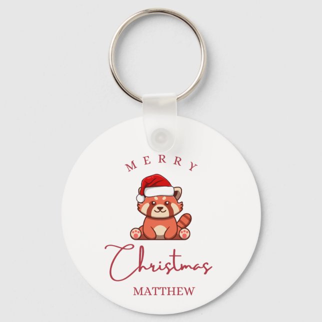 Red panda: Merry Christmas Matthew Keychain (Front)
