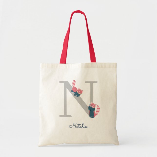 Red Panda Monogram Letter "N" Tote Bag (Front)
