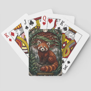Red Panda Mountain Forest Illumina Stained Glass Playing Cards