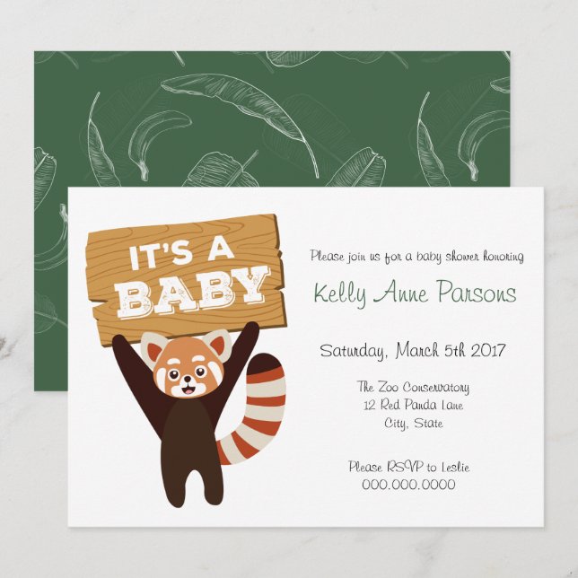 Red Panda new baby Jungle Baby Shower Invitation (Front/Back)