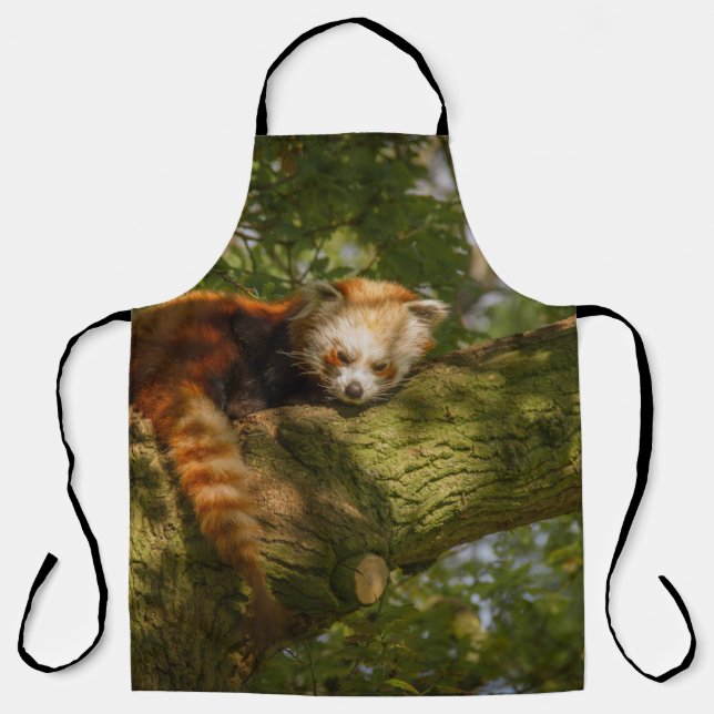RED PANDA ON GREEN TREE BRANCH APRON (Front)