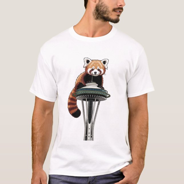 Red Panda on Seattle Space Needle T-Shirt (Front)