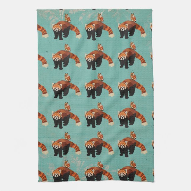Red Panda & Owl Towel (Vertical)