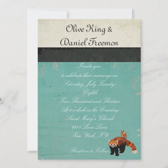 Red Panda & Owl Wedding Invitation (Front)