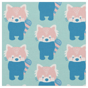 Red Panda Pattern Light Teal Blue Fabric