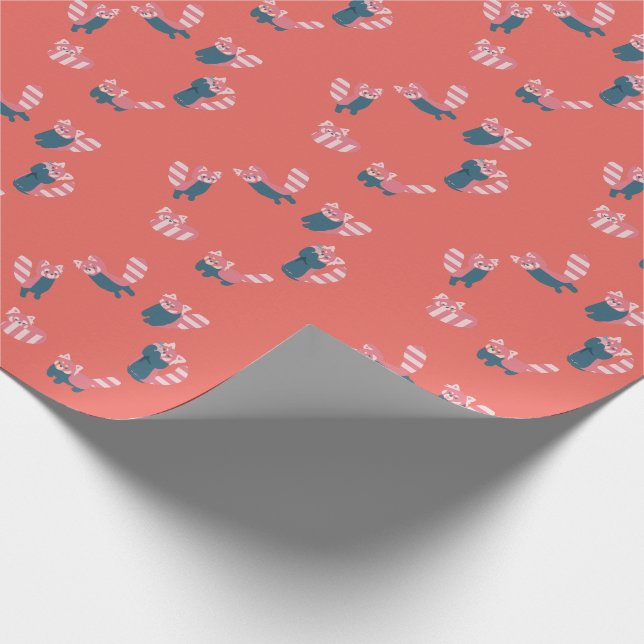Red Panda Pattern Salmon Red Wrapping Paper (Corner)
