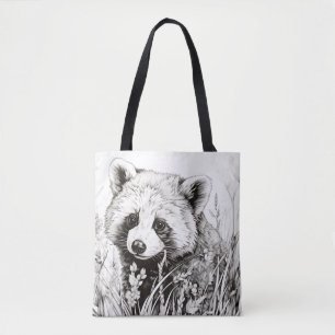 Red Panda Peaceful Nature Prairie Sketch Drawing  Tote Bag