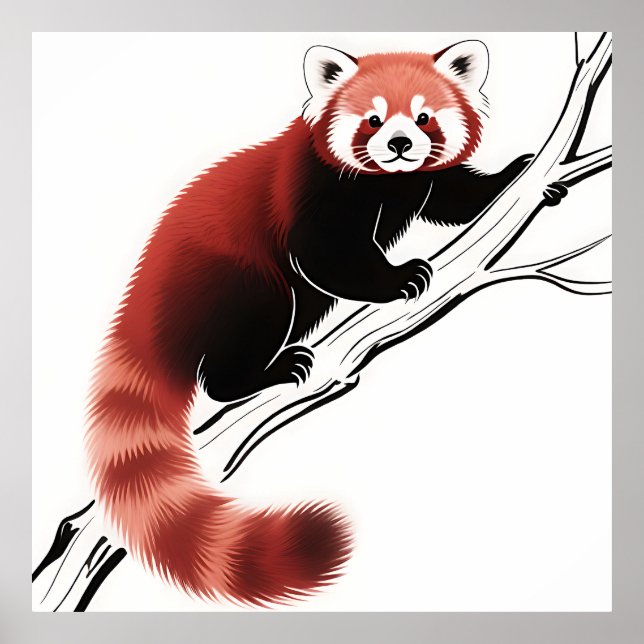 Red Panda Perched Branch Poster (Front)