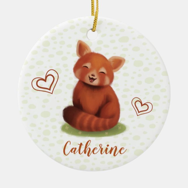 Red Panda Personalized Name Ceramic Ornament (Front)