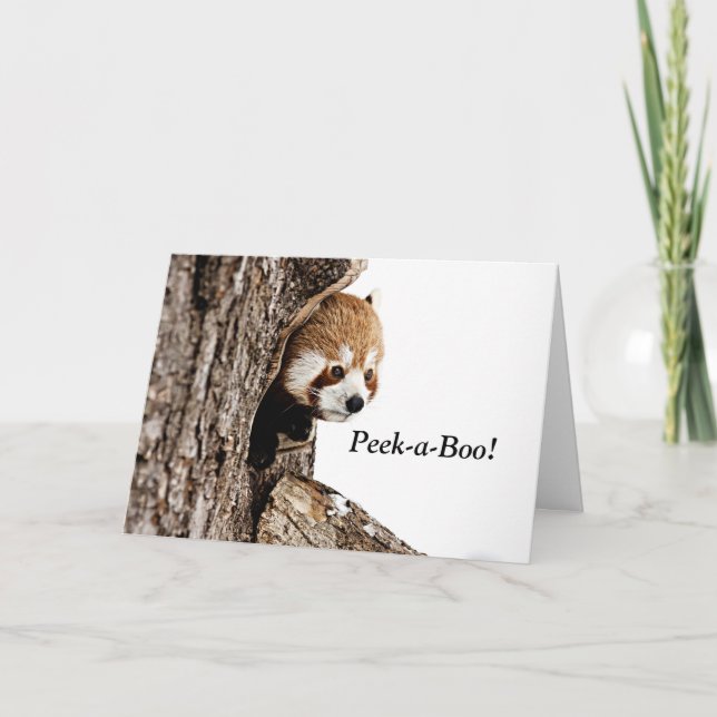 Red panda playing peek-a-boo! card (Front)