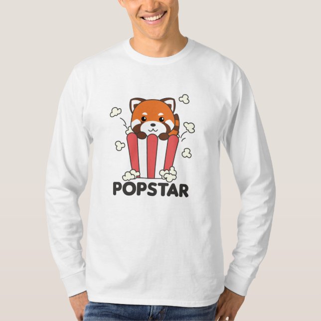 Red Panda Popcorn Popstar Funny Pun T-Shirt (Front)