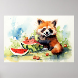 Red Panda Relaxing In Garden Animal Fun Happy Cool Poster