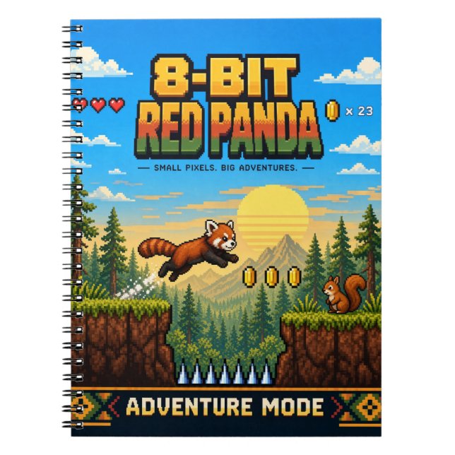 Red Panda, Retro 8-Bit Pixel Art Notebook (Front)