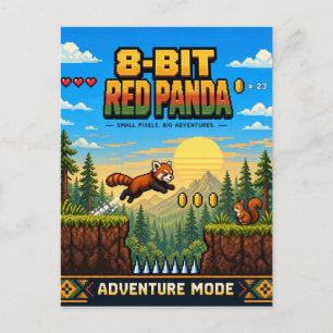 Red Panda, Retro 8-Bit Pixel Art Postcard