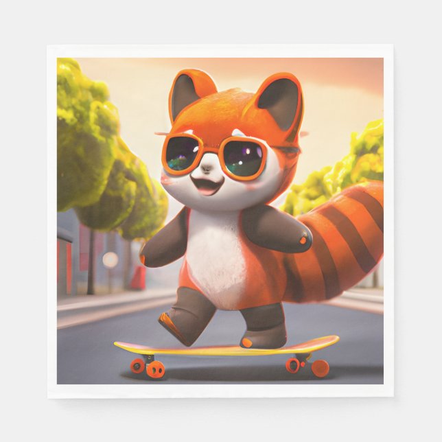 Red Panda Rides   Invitation Napkin (Front)