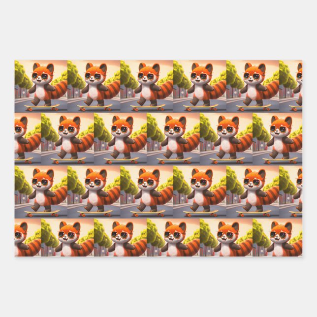 Red Panda Rides       Wrapping Paper Sheet (Front)