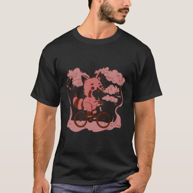 Red Panda Riding Bicycle T-Shirt (Front)