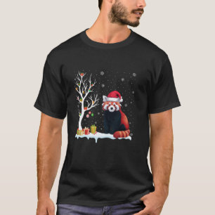 Red Panda Santa Hat Festive Tree Light Christmas P T-Shirt