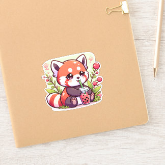 Red Panda Sipping Bubble Tea Sticker