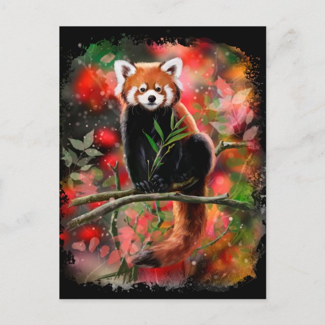 Red panda sits on a branch postcard (Front)