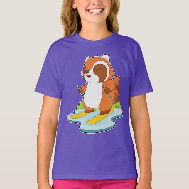 Red Panda Skier Ski T-Shirt (Front)