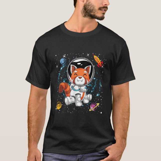 Red Panda Space Scientist Animal Rocket Planets As T-Shirt (Front)