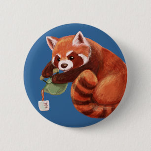 Red Panda Tea Time 2 Inch Round Button