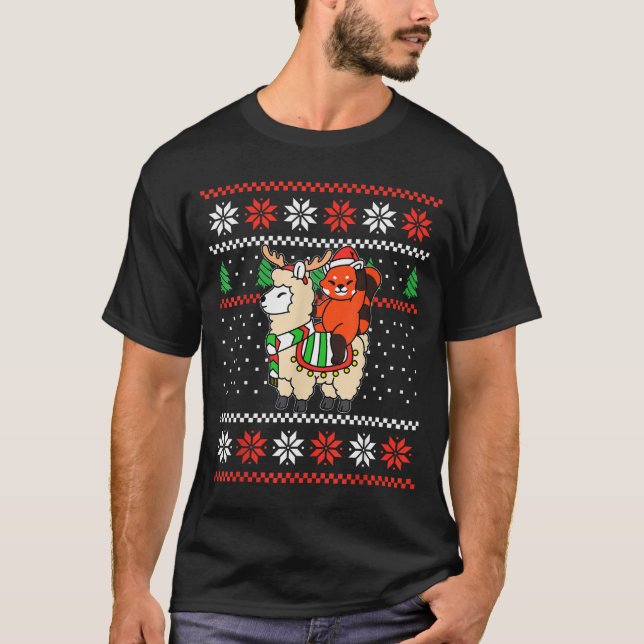 Red Panda Ugly Christmas Sweater Reindeer Llama Ri (Front)
