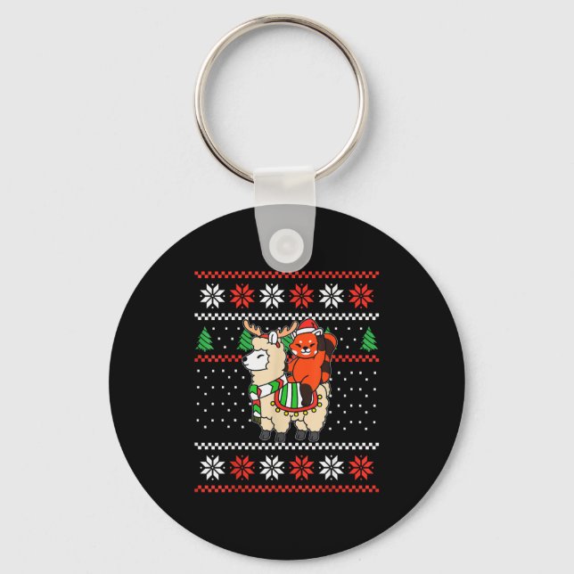 Red Panda Ugly Christmas Sweater Reindeer Llama Ri Keychain (Front)