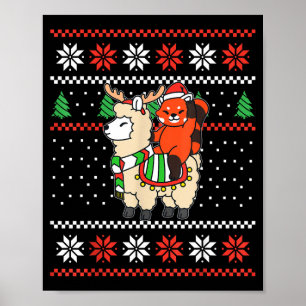 Red Panda Ugly Christmas Sweater Reindeer Llama Ri Poster