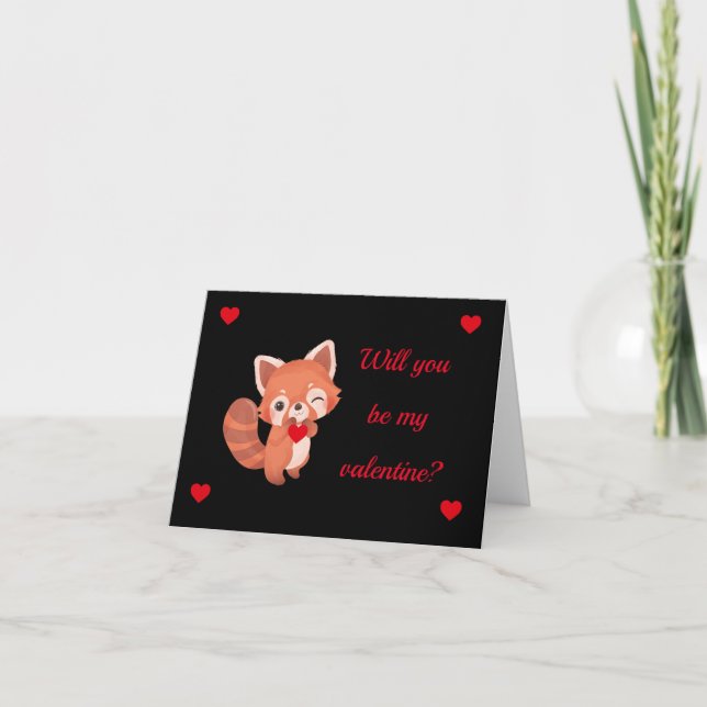 Red Panda Valentine’s Day Folded Holiday Card (Front)