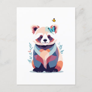 Red Panda Vector Painting Adorable Fun Animal Play Holiday Postcard