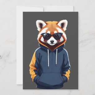 Red Panda Wearing Hoodie Funny Cool Animal Music Invitation